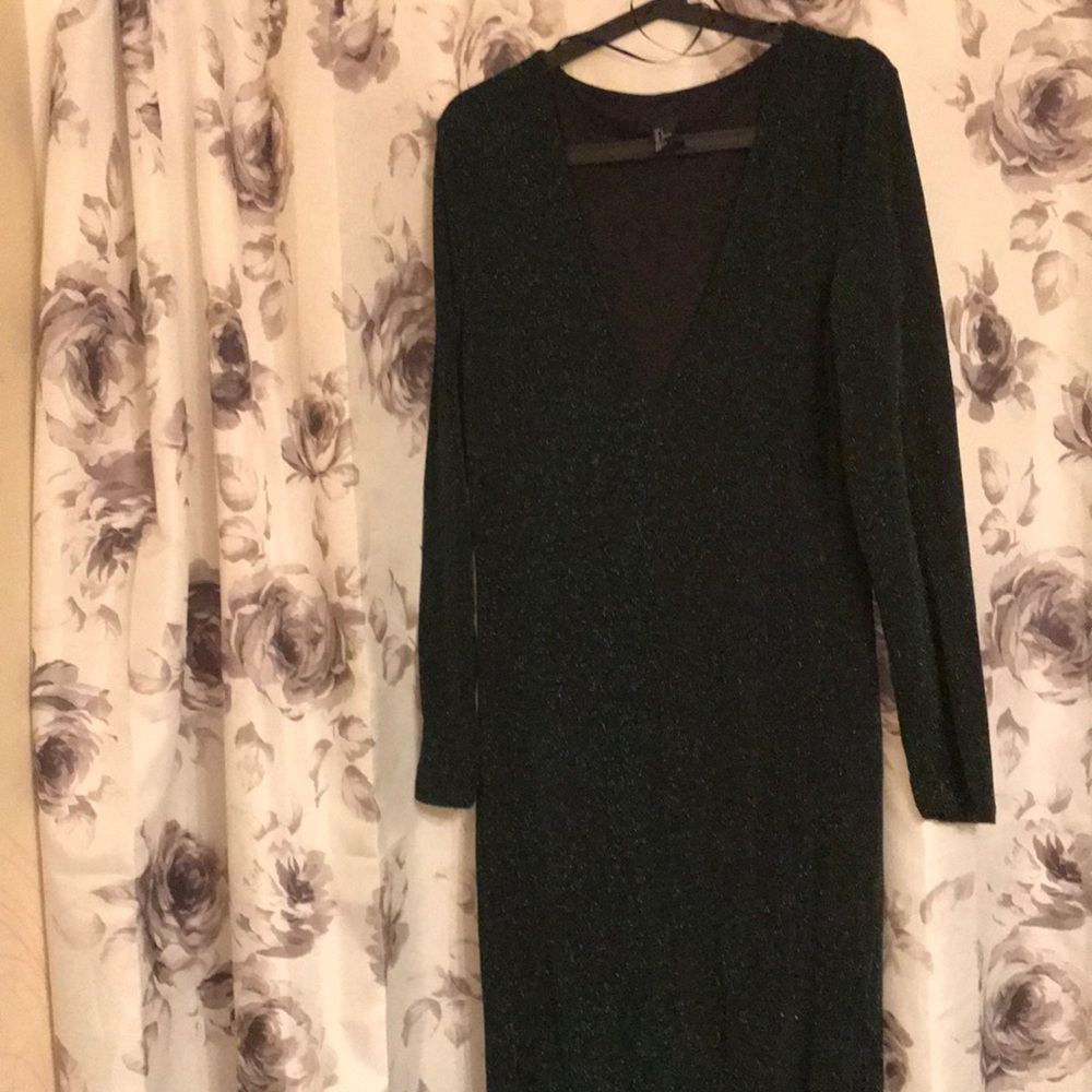 Long sleeve glitter evening gown